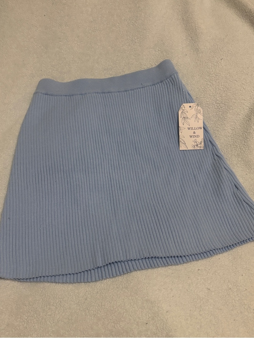 Light Blue Ribbed Knit Midi Skirt